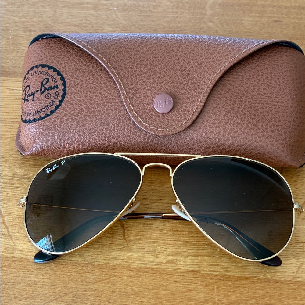 Ray-Ban Gold Frame Sunglasses with Brown Lenses. With case. Like new.